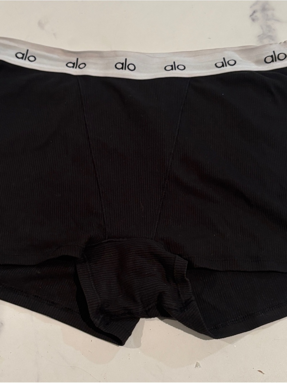 Alo Black Ribbed Boxer Shorts with White Branded Waistband